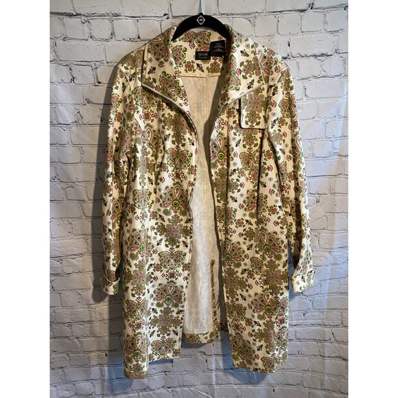 Nicole by Nicole Miller Size 14 Unlined Zip Front Long Jacket Green/Pink Floral - Picture 10 of 11